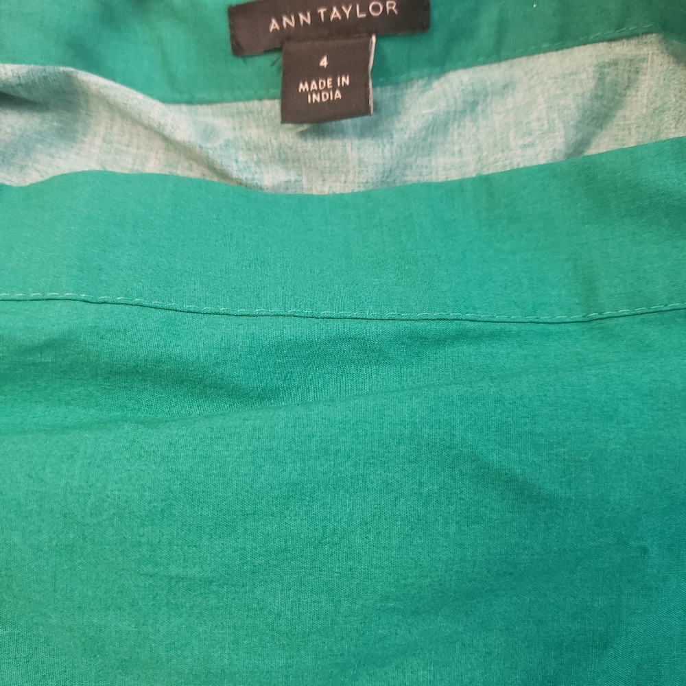 Ann Taylor OFF THE SHOULDER STRIPED POPLIN DRESS IN PEPPER GREEN SIZE 4 NWOT. - Picture 3 of 3